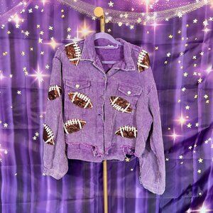 BiBi - Corduroy Football Sequin Cropped Jacket - Purple - XL